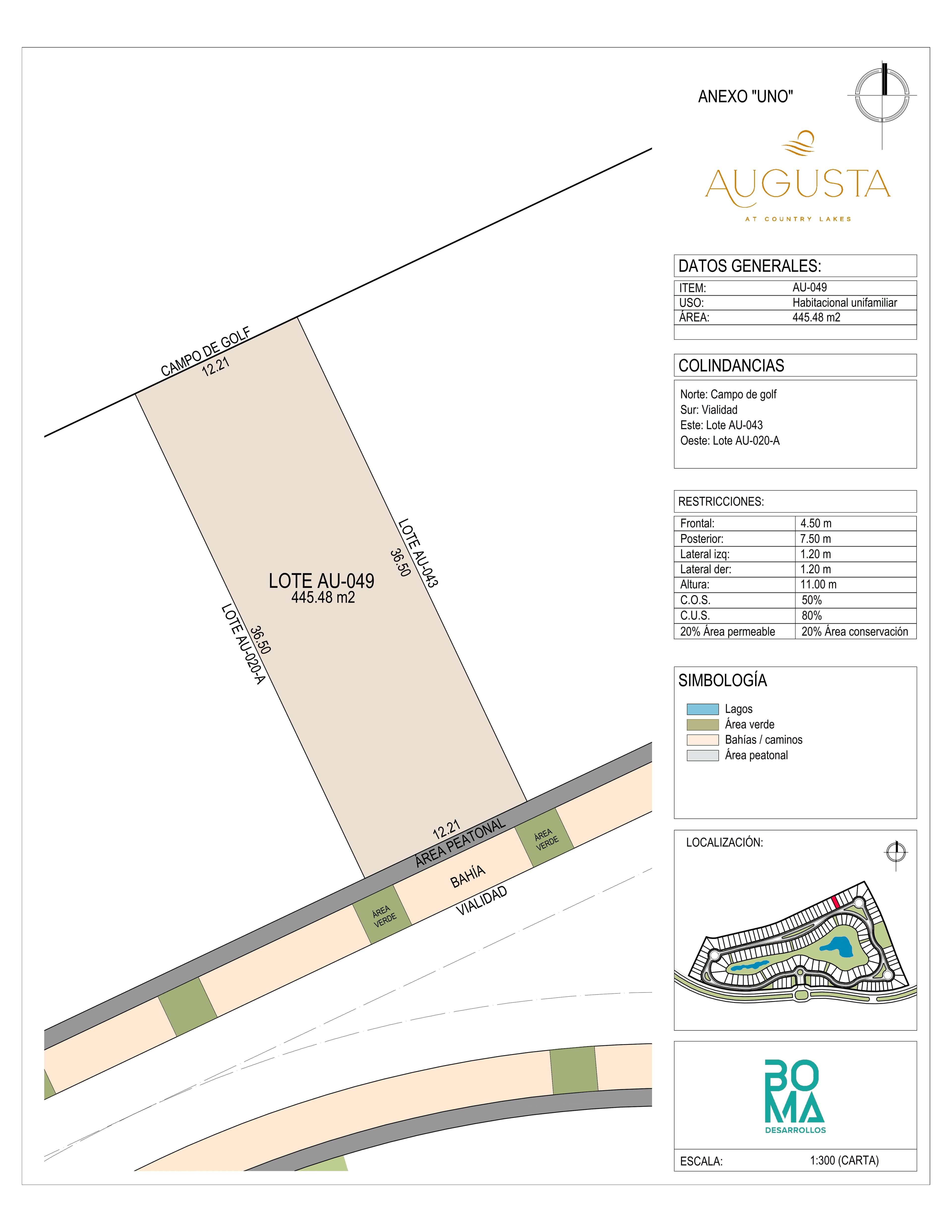 Plano técnico del lote Aug-049 en Augusta at Country Lakes