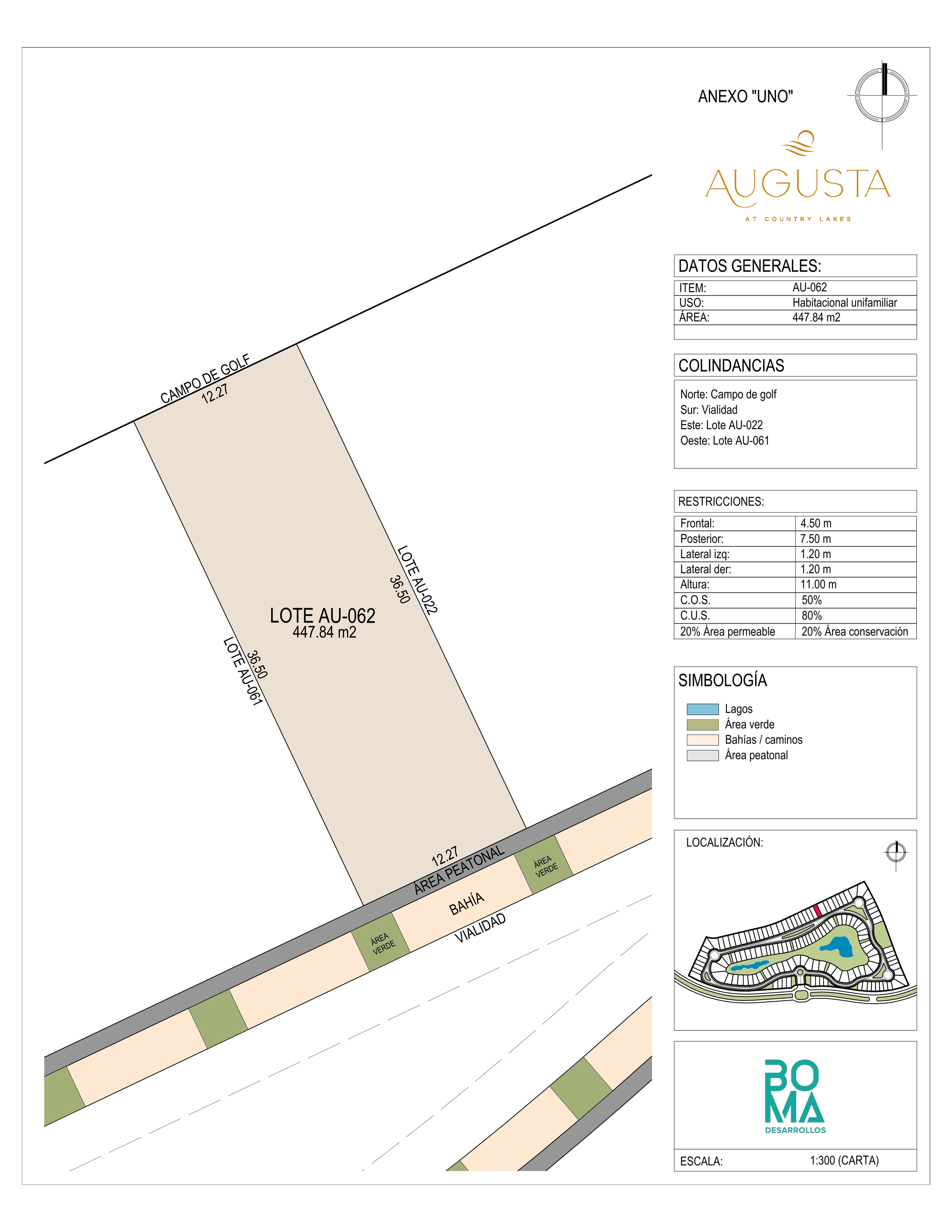 Plano técnico del lote Aug-062 en Augusta at Country Lakes