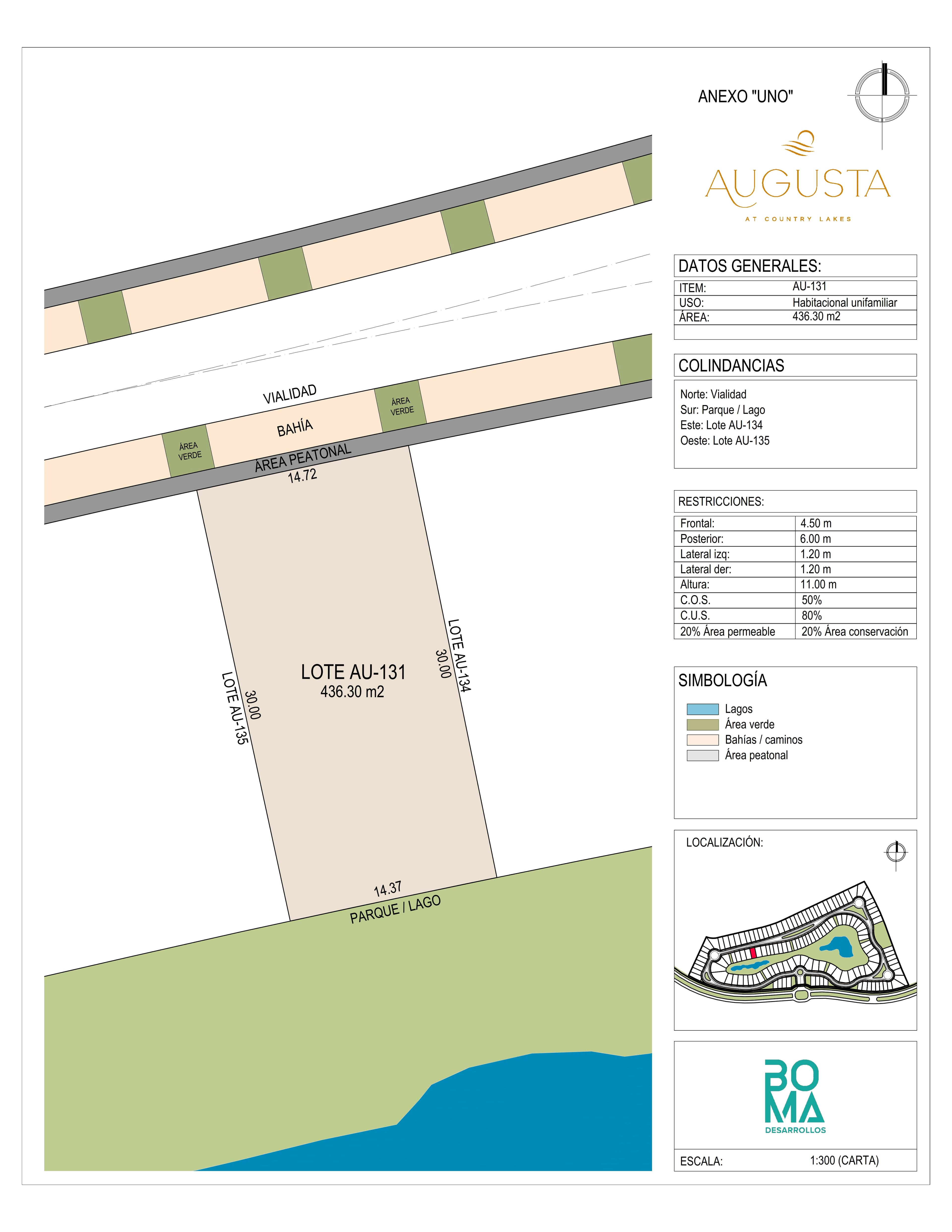 Plano técnico del lote Aug-131 en Augusta at Country Lakes
