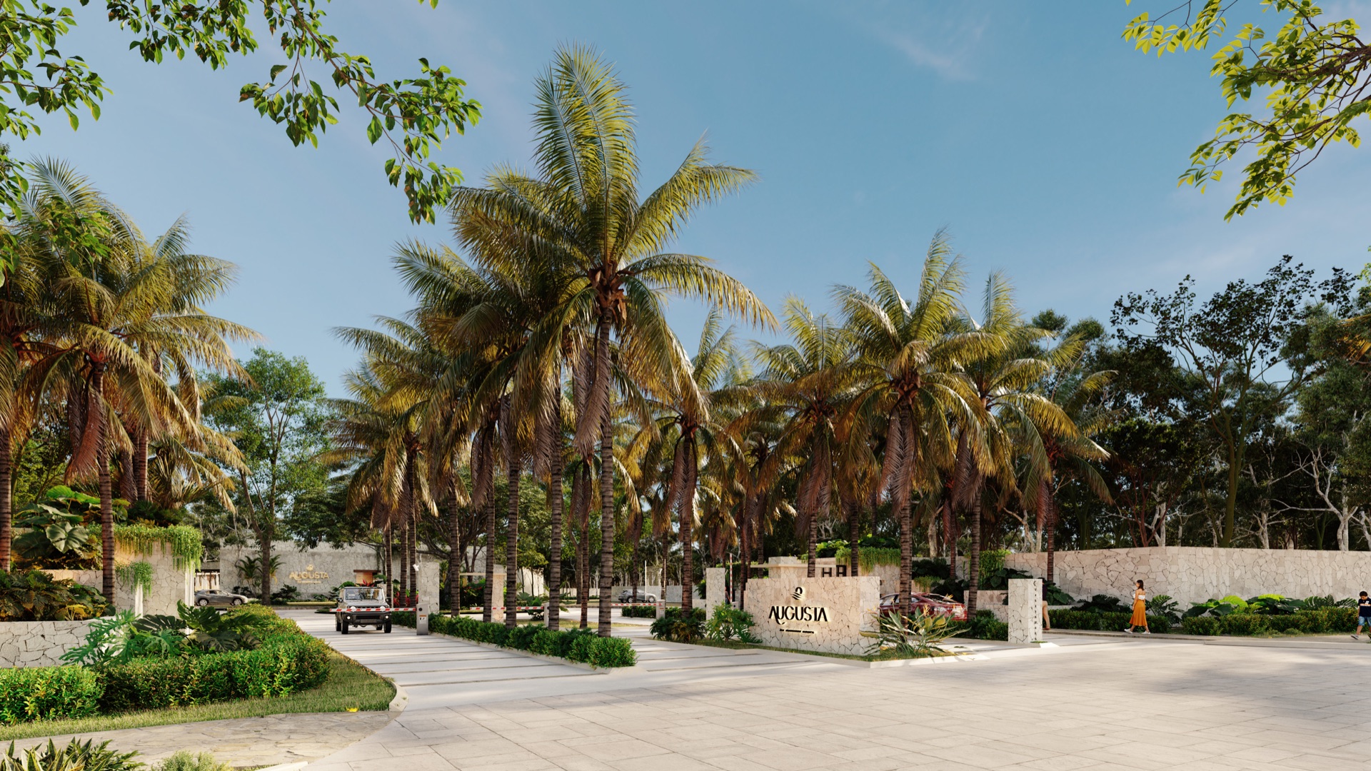 Augusta at Country Lakes cobblestone entry — golf lots Mérida Mexico